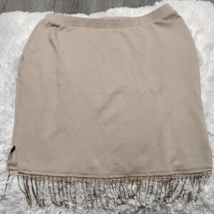 Beige Mini Skirt with Beaded Fringe Skirt Size Small Top L /M